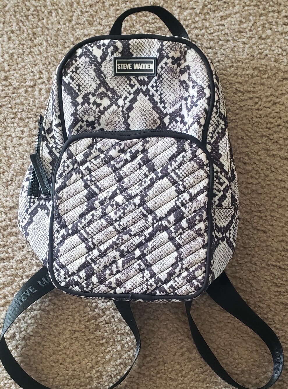 Steve Madden Black and White Snake-Print Backpack